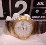 Copy Omega Constellation Two Tone White MOP Dial Watch With Omega Logo Pattern 